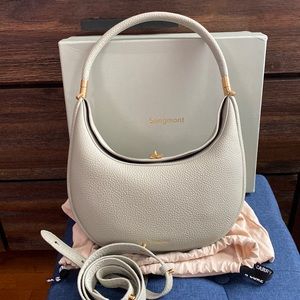 Songmont Pebbled Light Gray/mint Crescent Hobo Bag with Gold Hardware
